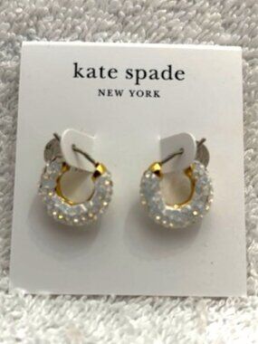 kate spade New York Pop Of Joy Huggies crystal encrusted pierced earrings NWT